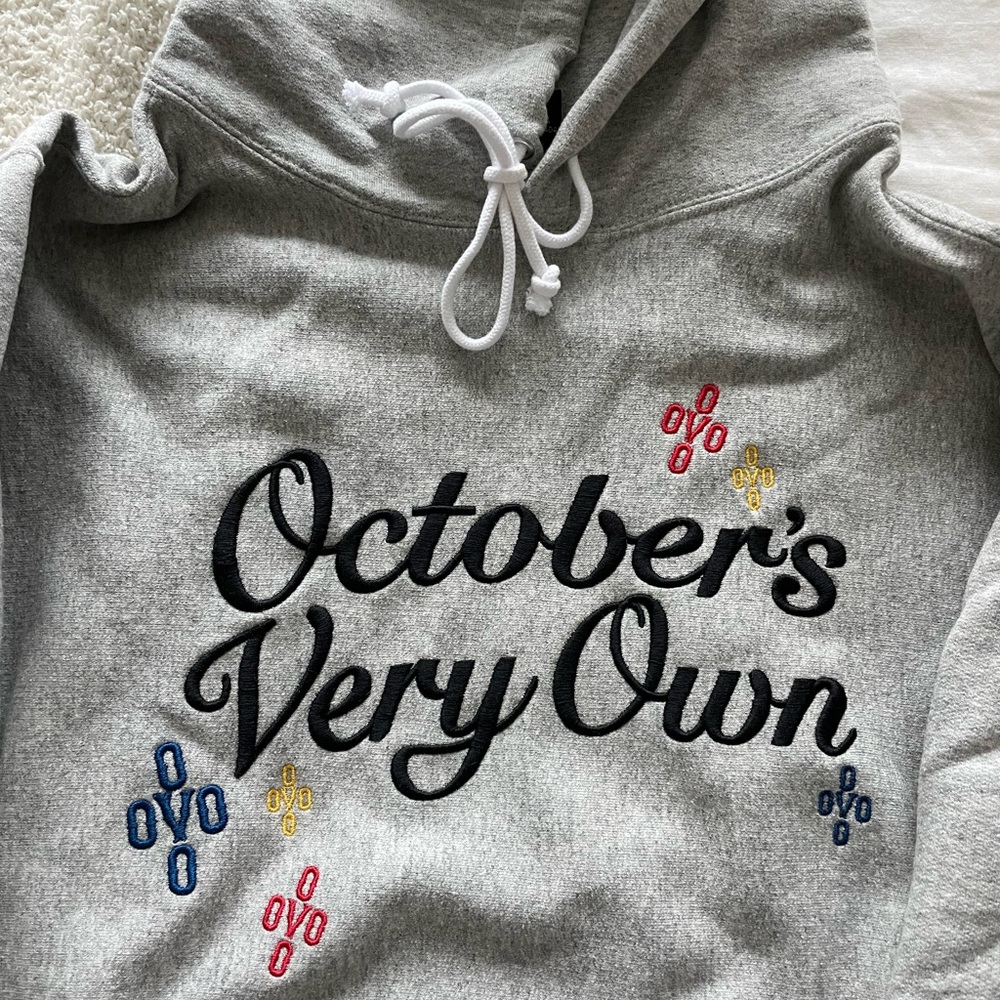 OVO Grey pompom embroidered hoodie